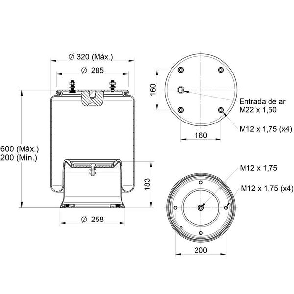 Imagem de Conjunto Mola Pneumática Suspensão Eixo Carreta - com Base Carreta Noma