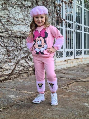 Conjunto Moletom Infantil Menina Minnie Inverno Frio Boina
