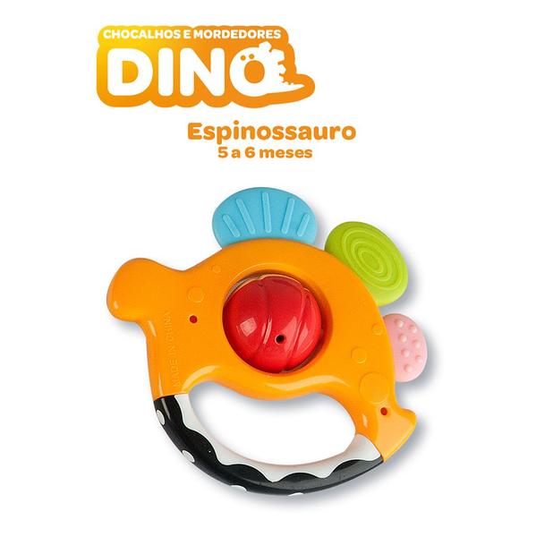 Imagem de Conjunto Mordedor e Chocalho Dino P/ Bebês 5 Itens - Zoop