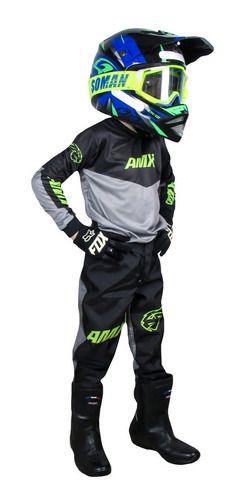 Imagem de Conjunto Motocross Infantil Cross Cinza Neon + Colete Amx