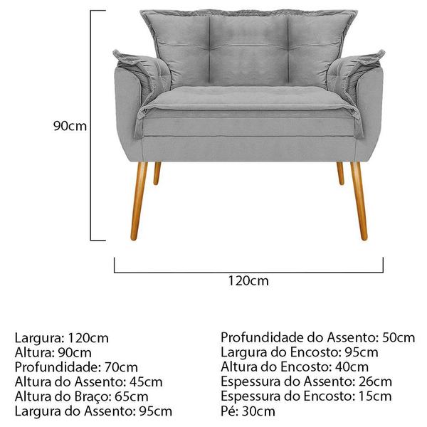 Imagem de Conjunto Namoradeira, 02 Poltronas e 02 Puff Zatti Palito Mel Suede Cinza - KDAcanto Móveis