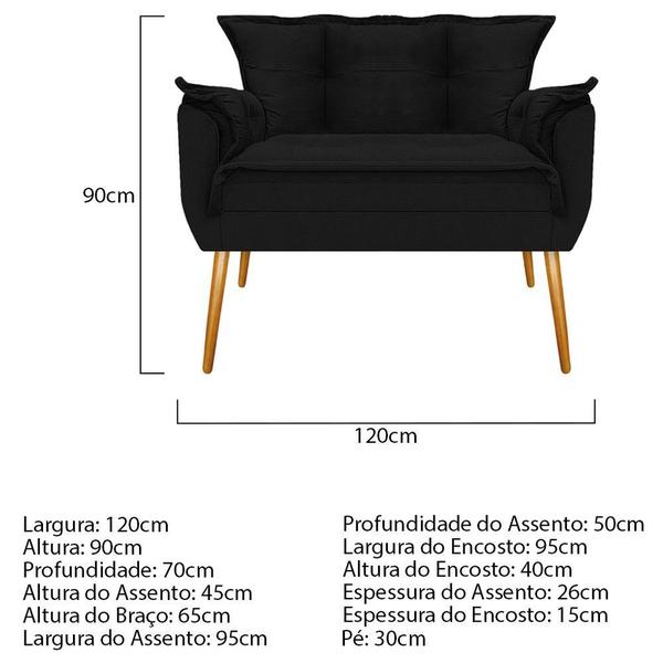 Imagem de Conjunto Namoradeira, 02 Poltronas e Puff Opala Palito Mel Suede Preto