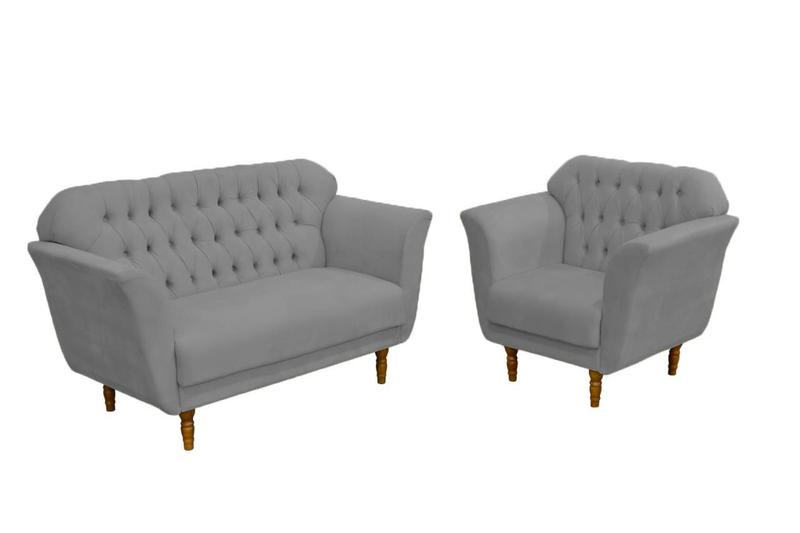 Imagem de Conjunto Namoradeira Com 2 Poltronas Juliana Suede Cinza - DL Decor