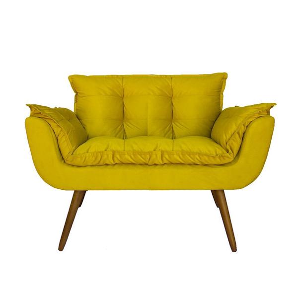 Imagem de Conjunto Namoradeira Com 2 Poltronas Sala de Estar Opala Suede Amarelo - DL Decor