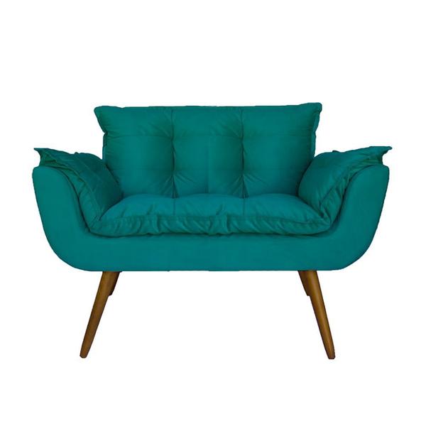 Imagem de Conjunto Namoradeira Com 2 Poltronas Sala de Estar Opala Suede Azul Turquesa - DL Decor