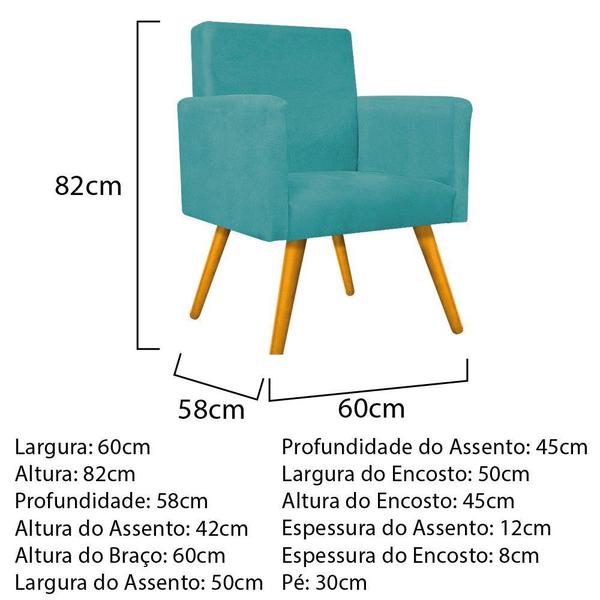 Imagem de Conjunto Namoradeira e 02 Poltronas Arenzza Palito Mel Suede Azul Turquesa - KDAcanto Móveis