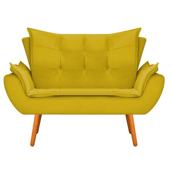 Imagem de Conjunto Namoradeira e 02 Poltronas Fenzzi Palito Mel Suede Amarelo - KDAcanto Móveis