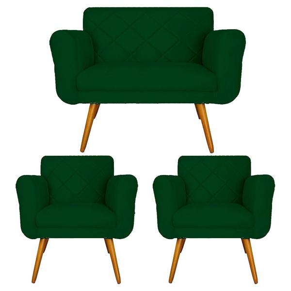 Imagem de Conjunto Namoradeira e 2 Poltrona Isabella Sala de Estar Suede Verde - DL DECOR