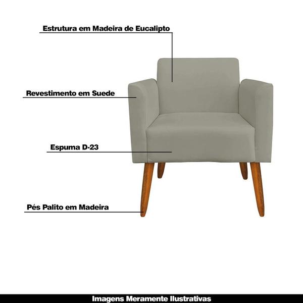 Imagem de Conjunto Namoradeira e 2 Poltronas Decorativas Isabella Pés Palito Madeira Suede Nude G19 - Gran Belo