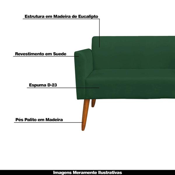 Imagem de Conjunto Namoradeira e 2 Poltronas Decorativas Isabella Pés Palito Madeira Suede Verde G19 - Gran Belo