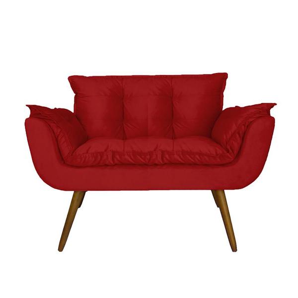 Imagem de Conjunto Namoradeira e 2 Poltronas Estofadas Hall de Entrada Opala Suede Vermelho - LM DECOR