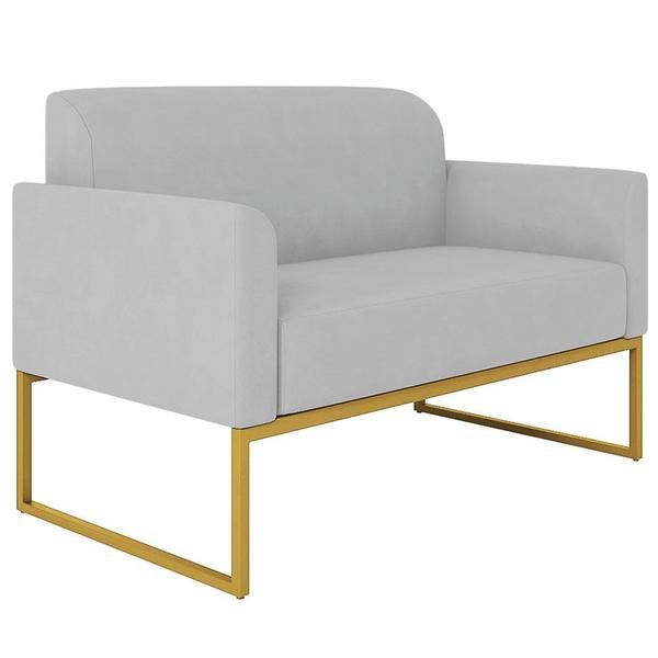 Imagem de Conjunto Namoradeira e Poltrona Decorativa Isabella Base Industrial Suede Cinza/Dourado G19 - Gran Belo