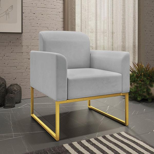 Imagem de Conjunto Namoradeira e Poltrona Decorativa Isabella Base Industrial Suede Cinza/Dourado G19 - Gran Belo