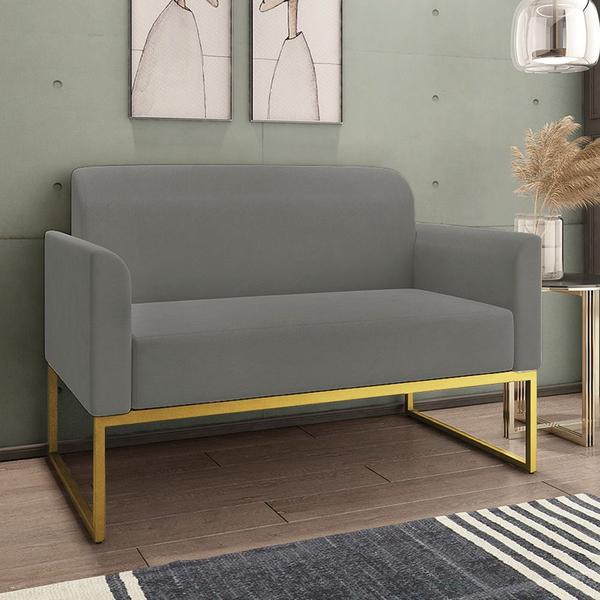 Imagem de Conjunto Namoradeira e Poltrona Decorativa Isabella Base Industrial Suede Grafite/Dourado G19 - Gran Belo