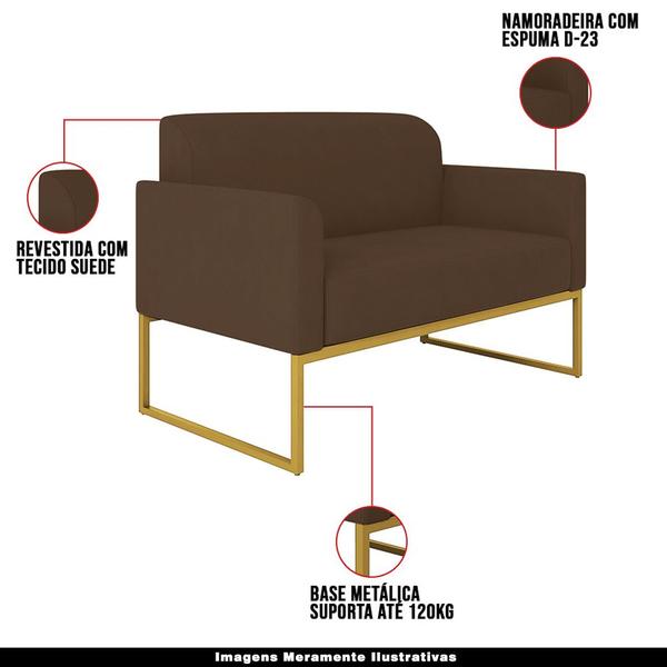 Imagem de Conjunto Namoradeira e Poltrona Decorativa Isabella Base Industrial Suede Marrom/Dourado G19 - Gran Belo