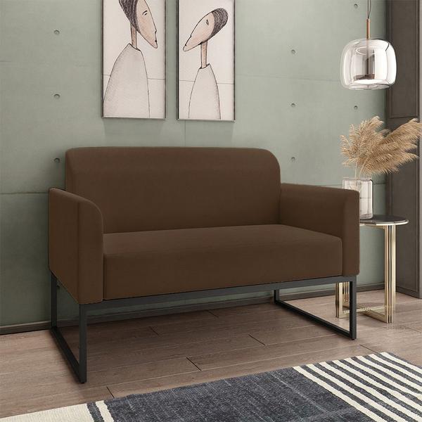 Imagem de Conjunto Namoradeira e Poltrona Decorativa Isabella Base Industrial Suede Marrom/Preto G19 - Gran Belo