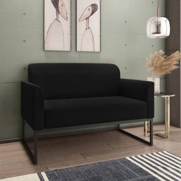 Imagem de Conjunto Namoradeira e Poltrona Decorativa Isabella Base Industrial Suede Preto G19 - Gran Belo