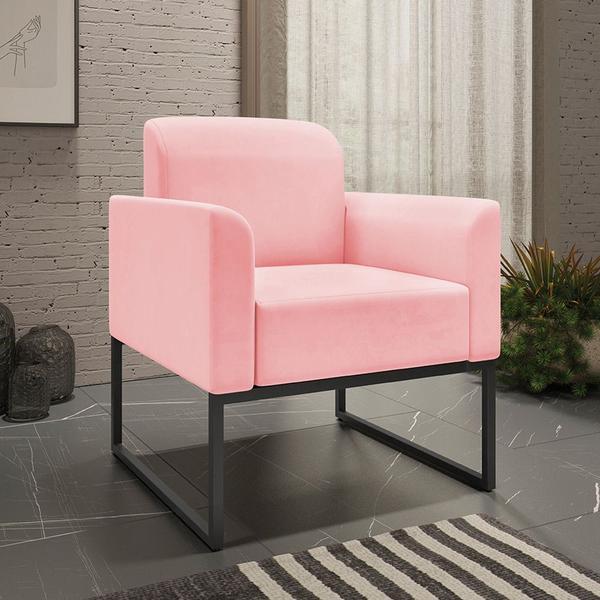 Imagem de Conjunto Namoradeira e Poltrona Decorativa Isabella Base Industrial Suede Rosa Bebê/Preto G19 - Gran Belo