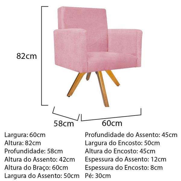 Imagem de Conjunto Namoradeira, Poltrona Arenzza e Puff Sofia Base Giratória de Madeira Suede Rosa Bebê - KDAcanto Móveis