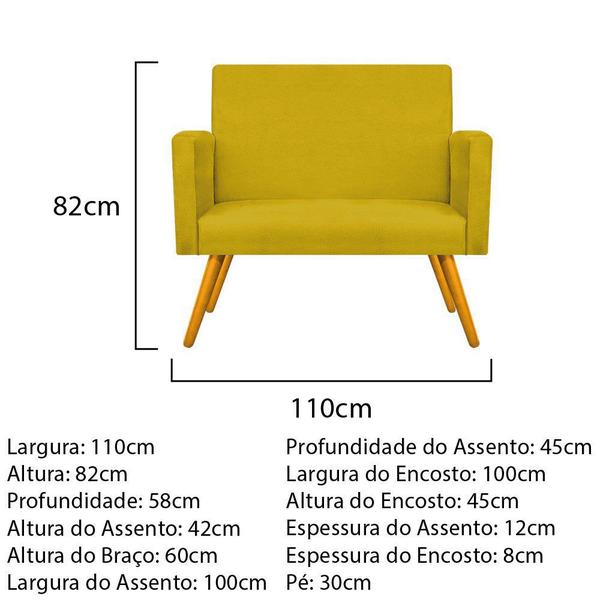 Imagem de Conjunto Namoradeira, Poltrona Beatriz e Puff Sofia Palito Mel Sala de Espera Suede Amarelo