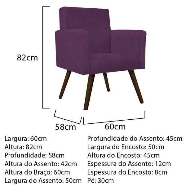 Imagem de Conjunto Namoradeira, Poltrona Beatriz e Puff Sofia Palito Tabaco Sala de Espera Suede Roxo