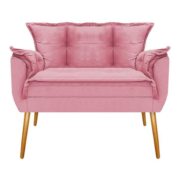 Imagem de Conjunto Namoradeira, Poltrona e Puff Apolo Pés Palito Mel Sala de Espera Suede Rosa Bebê