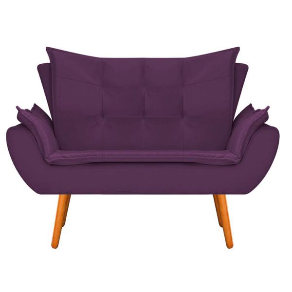 Imagem de Conjunto Namoradeira, Poltrona e Puff Fenzzi Pés Palito Mel Sala de Espera Suede Roxo - DAMAFFÊ MÓVEIS