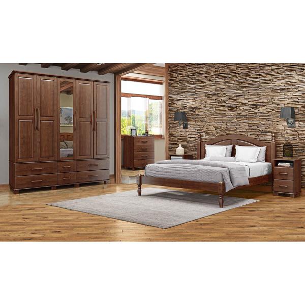 Imagem de Conjunto Ouro Café Guarda-Roupa Casal 5 Portas Cama Queen 1,60cm Cômoda 4 Gavetas 2 Mesas Cabeceira Madeira Pinus - Finestra