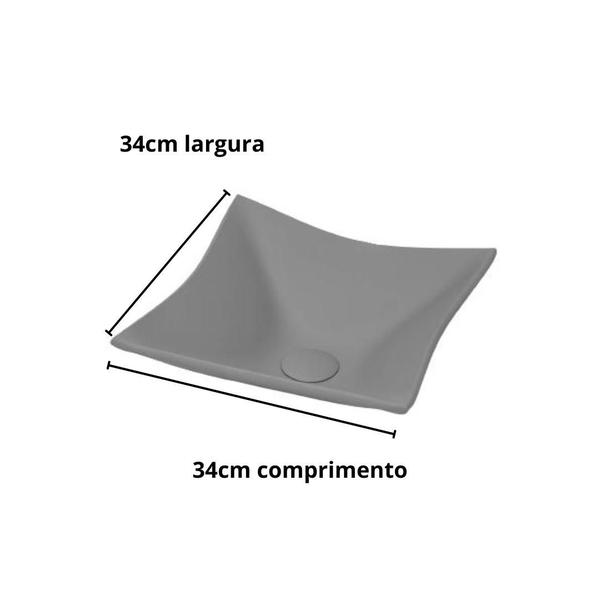 Imagem de Conjunto p/ Banheiros e Lavabos com Cuba de Apoio + Torneira Link e Válvula click  - Quadrada 34cm Tons Matte / Fosco 