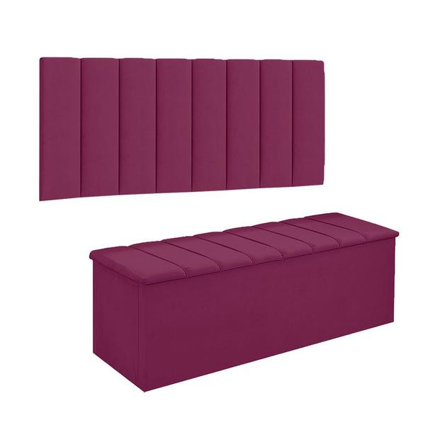 Imagem de Conjunto Painel E Calçadeira Cancun Para Cama Box King 195 cm Suede Rosa Pink - DL Decor