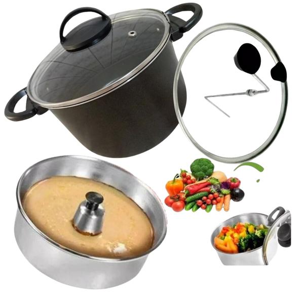 Conjunto Panela Pudim Banho Maria Pipoqueira Antiaderente 4x1 Vapor Legumes Cuscuz Tampa vidro - R & L