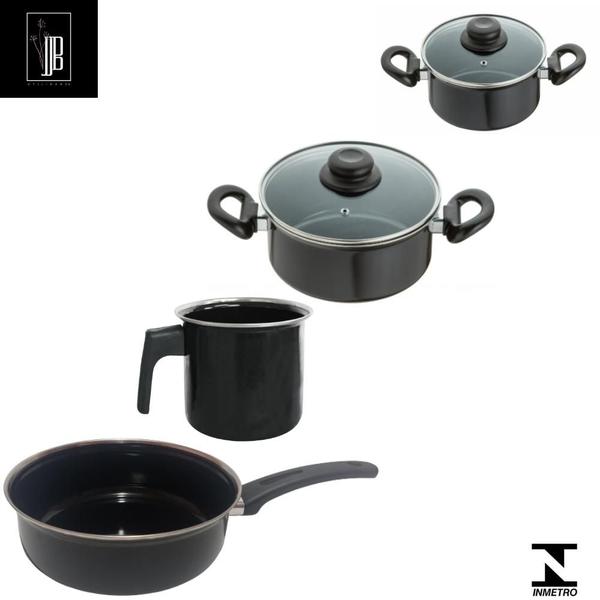 Imagem de Conjunto Panelas 4 peças Preto Indução Cooktop Elétrico á gás