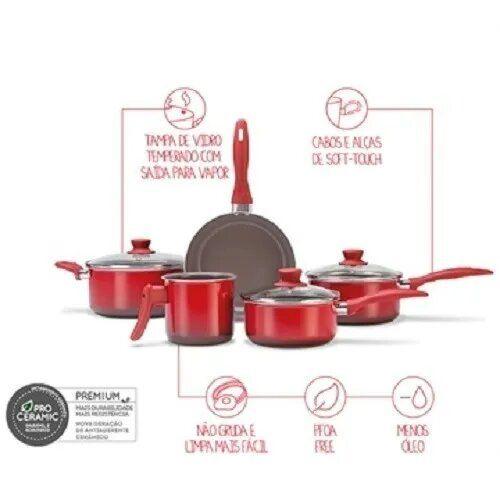 Imagem de Conjunto Panelas 5 Pcs Ceramic Brinox Life Smart Vermelho 4789/100