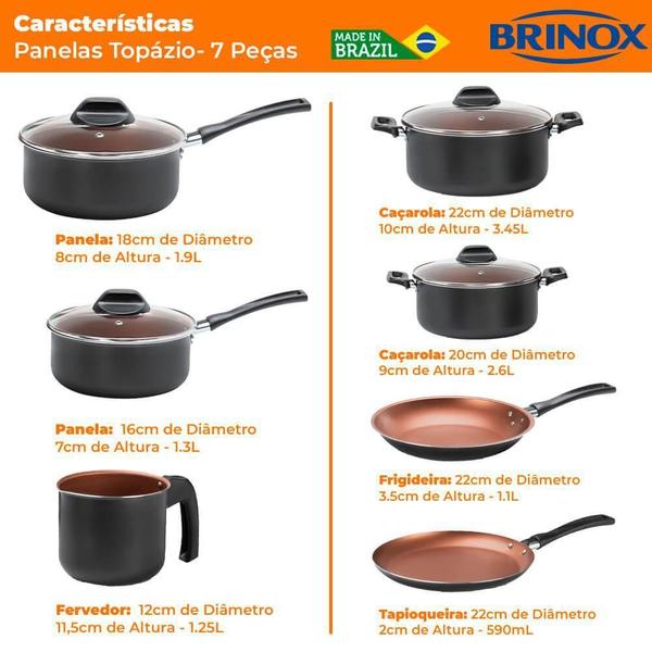 Imagem de Conjunto Panelas Antiaderente Brinox Topázio Preto 7 Peças