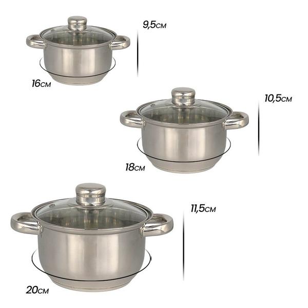 Imagem de Conjunto Panelas Tampa Vidro Aço Inox 5 Peças