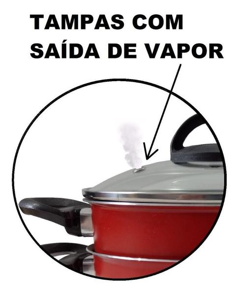 Conjunto Panelas Teflon 07 Peças Vermelho - Aluminio Marpal Imagem de Conjunto Panelas Teflon 07 Peças Vermelho