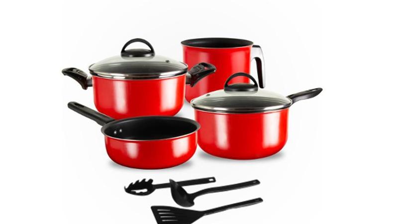 Conjunto Panelas Teflon 07 Peças Vermelho - Aluminio Marpal Imagem de Conjunto Panelas Teflon 07 Peças Vermelho