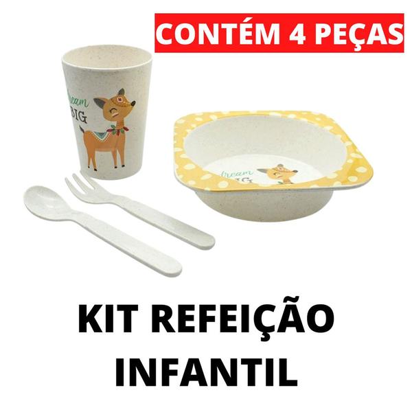 Imagem de Conjunto Papinha Infantil Refeição Prato Copo Garfo Colher