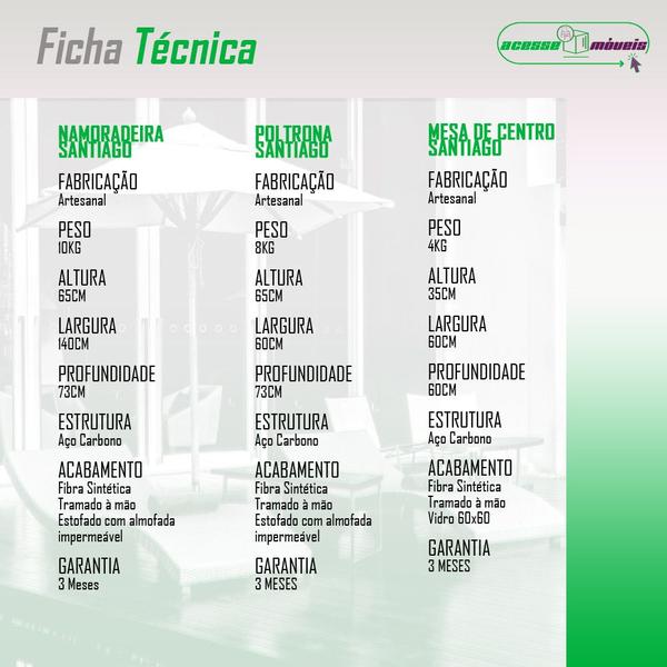 Imagem de Conjunto para Área Externa de Fibra Sintética - Poltrona Namoradeira Mesa de Centro Santiago