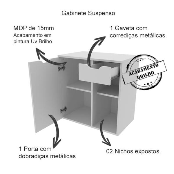 Imagem de Conjunto Para Banheiro Armarios Com Cuba E Espelho BN2 Branco Tecno Mobili