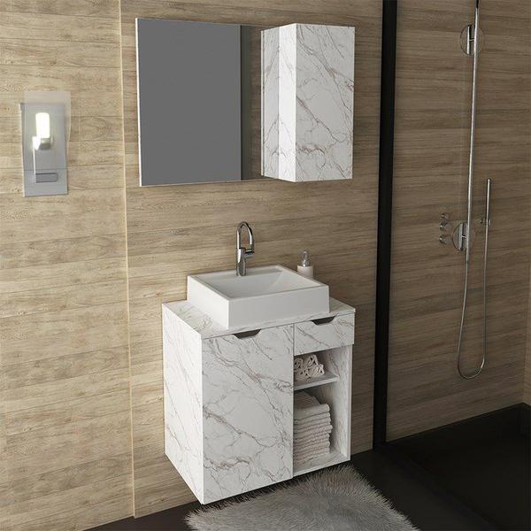 Imagem de Conjunto Para Banheiro Armarios Com Cuba E Espelho BN2 Marmore Branco Tecno Mobili
