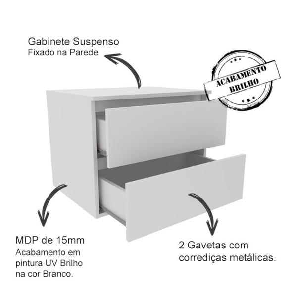 Imagem de Conjunto Para Banheiro Armarios Com Cuba E Espelho BN9 Branco Tecno Mobili