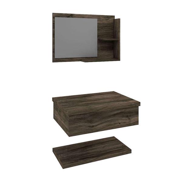 Conjunto para Banheiro Bancada com Cuba Q39 Quadrada, Prateleira e Espelheira City 606 Carvalho Dark - Compace Imagem de Conjunto para Banheiro Bancada com Cuba Q39 Quadrada, Prateleira e Espelheira City 606 Carvalho Dark