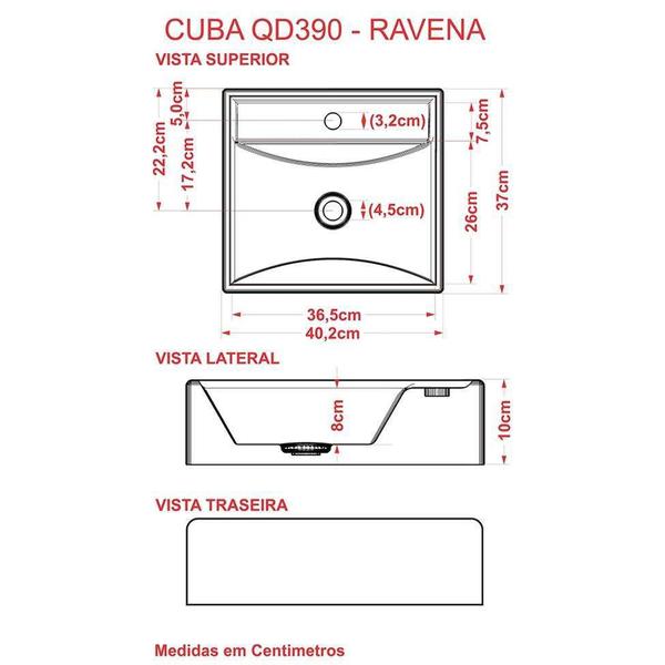 Imagem de Conjunto para Banheiro Bancada com Cuba Q39 Quadrada, Prateleira e Espelheira City 606 Preto Ônix