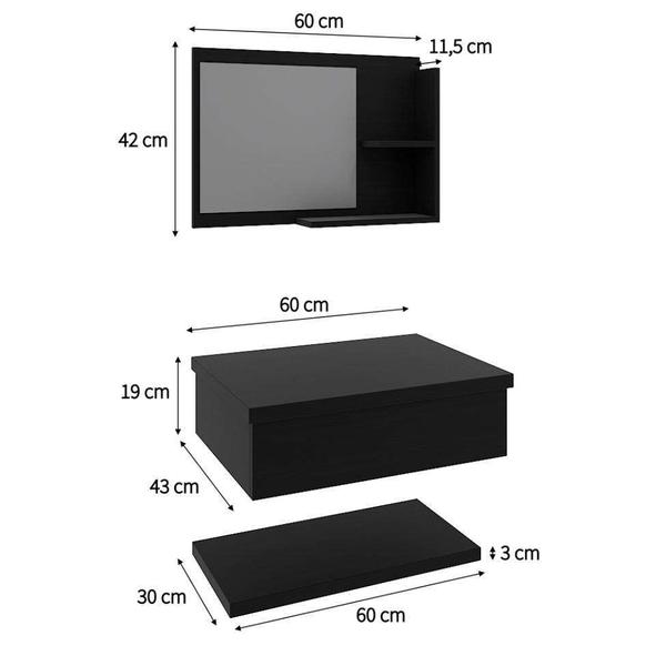 Imagem de Conjunto para Banheiro Bancada com Prateleira e Espelheira City 607 Preto Ônix