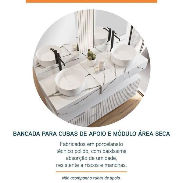 Imagem de Conjunto para Banheiro Bancada em Porcelanato com Cuba de Apoio, Armário e Espelho Ripy 120cm Branco