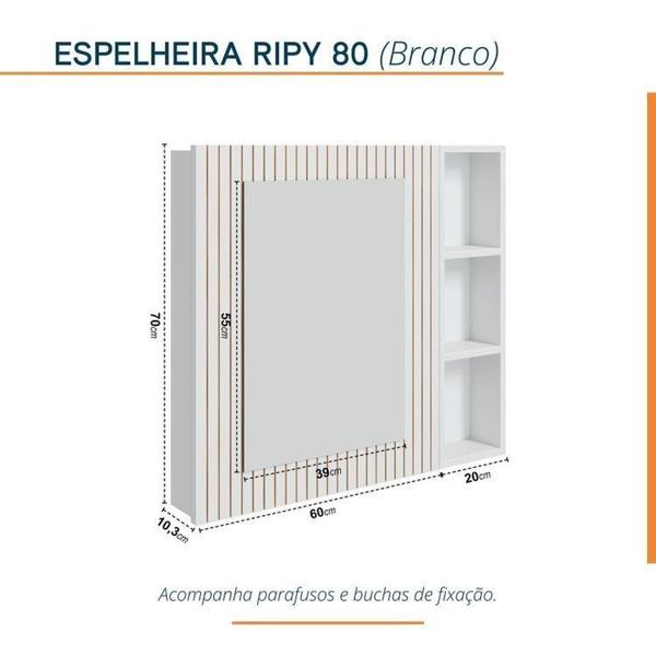 Imagem de Conjunto Para Banheiro Bancada Em Porcelanato Com Cuba Esculpida, Armário e Espelheira Ripy 80cm Branco