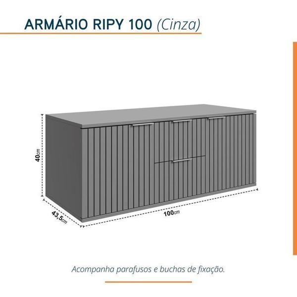 Imagem de Conjunto Para Banheiro Bancada Em Porcelanato Com Cuba Esculpida, Armário e Espelho Ripy 100cm Cinza