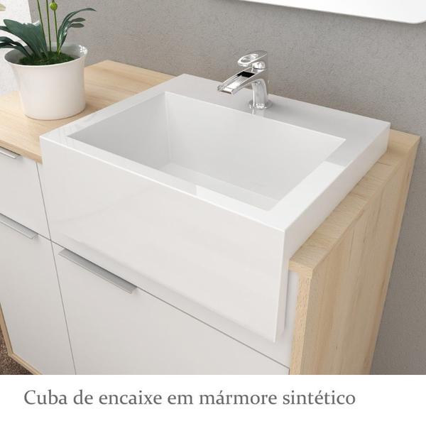 Imagem de Conjunto para Banheiro com Espelheira e Gabinete com Cuba Jazz 80cm - Bosi - Faia/Branco