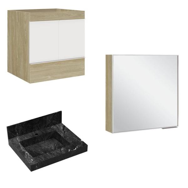 Conjunto para Banheiro com Espelheira, Gabinete, Lavatório em Porcelanato com Cuba Esculpida - Bumi Imagem de Conjunto para Banheiro com Espelheira, Gabinete, Lavatório em Porcelanato com Cuba Esculpida